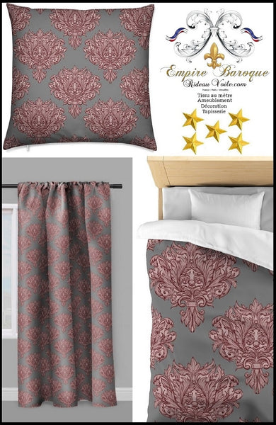 Tissu au mètre feuille fleur fleuri rideau couette coussin gris rouge Empire Baroque