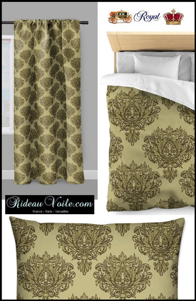 Tissu au mètre feuille fleur fleuri rideau couette coussin vert Empire Baroque kaki