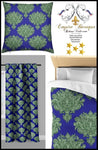 Tissu ameublement tapisserie au mètre bleu motif feuille fleurs rideau couette Baroque