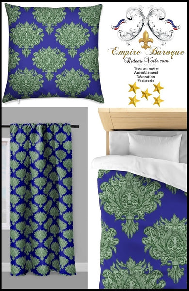 Tissu ameublement tapisserie au mètre bleu motif feuille fleurs rideau couette Baroque