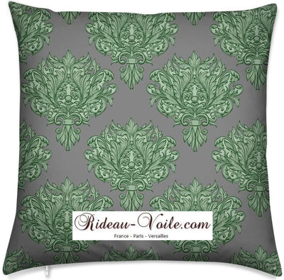 Tissu au mètre gris feuille fleur fleuri rideau couette coussin vert Empire Baroque