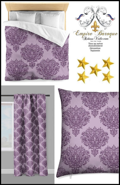 Tissu au mètre violet feuille fleur fleuri rideau couette coussin Empire Baroque