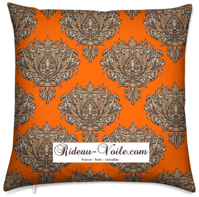 Tissu au mètre feuille fleur fleuri style Empire Baroque ameublement tapisserie orange
