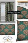 Tissu au mètre feuille fleur fleuri style Empire Baroque ameublement tapisserie vert