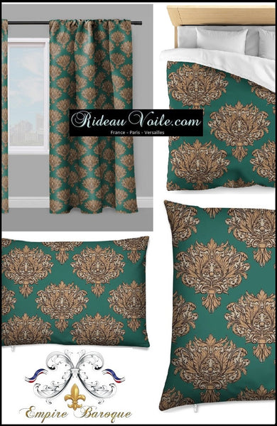 Tissu au mètre feuille fleur fleuri style Empire Baroque ameublement tapisserie vert