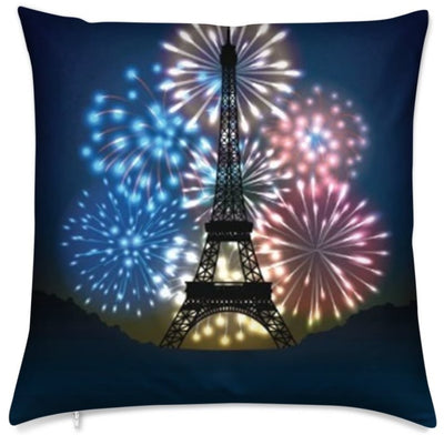 Tissu au mètre motif Tour-Eiffel Paris de nuit feux d'artifices rideau couette coussin