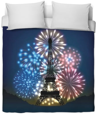 Tissu au mètre motif Tour-Eiffel Paris de nuit feux d'artifices rideau couette coussin
