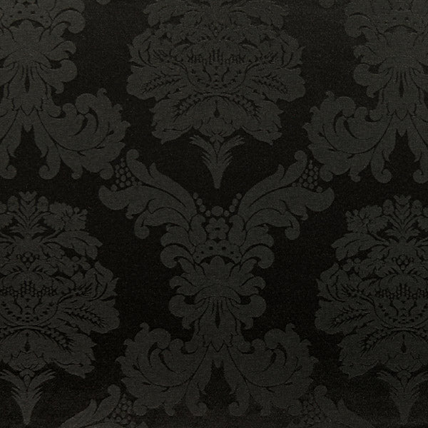 Tissu ameublement Damasco noir mètre grande largeur 280 cm Empire Baroque rideau Damask motif floral fleur Damassé. Textile tapisserie Boutique Rideauvoile.com Paris Versailles liturgique siège fauteuil. French fabrics luxury decorating home curtain.