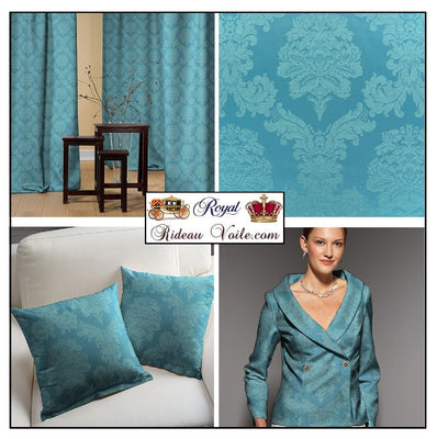 Tissu bleu ameublement au mètre jacquard Damasco turquoise rideau Damassé