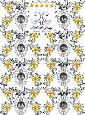 Toile de Jouy blanc noir tissu au mètre style Empire Anges Fleur de Lys ignifuge occultant motif imprimé drap couverture tapisserie