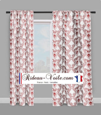 Toile de Jouy tissu au mètre style Empire Baroque motif imprimé Anges Fleur de Lys rouge ignifuge occultant rideau