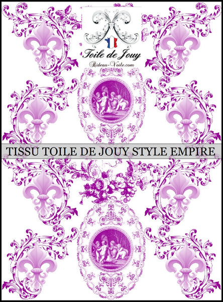 Toile de Jouy tissu ameublement style Empire Anges Fleur de Lys lilas