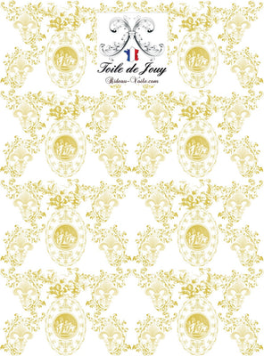 Toile de Jouy tissu ameublement style Empire Anges Fleur de Lys jaune