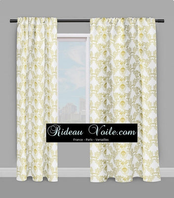 Toile de Jouy tissu ameublement style Empire Anges Fleur de Lys jaune