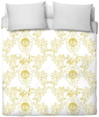 Toile de Jouy tissu ameublement style Empire Anges Fleur de Lys jaune