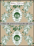 Toile de Jouy tissu beige au mètre motif Anges fleur de lys vert