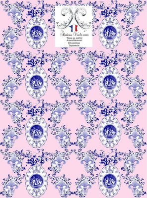 Toile de Jouy tissu rose ameublement style Empire Anges Fleur de Lys bleu