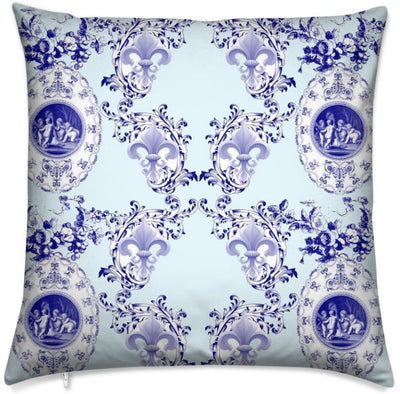 Toile de Jouy tissu bleu ameublement style Empire Anges Fleur de Lys bleu