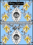 Toile de Jouy bleu tissu au mètre style Empire Anges Fleur de Lys Or ignifuge occultant M1