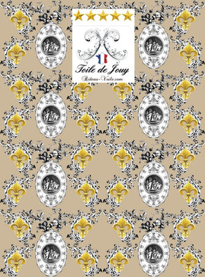 Toile de Jouy beige camel tissu au mètre style Empire Anges Fleur de Lys Or ignifuge occultant plaid tapisserie couverture drap housse
