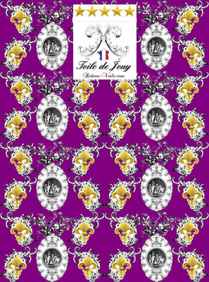 Toile de Jouy violet tissu au mètre style Empire motif imprimés ignifugé occultant Anges Fleur de Lys Or plaid couverture drap