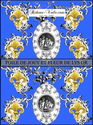 Toile de Jouy violet tissu au mètre style Empire motif imprimés ignifugé occultant Anges Fleur de Lys Or