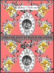 Toile de Jouy rose corail tissu au mètre style Empire motif imprimés ignifugé occultant Anges Fleur de Lys Or