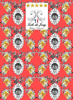 Toile de Jouy orange tissu au mètre style Empire motif imprimés ignifugé occultant Anges Fleur de Lys Or drap plaid couverture