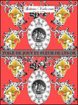 Toile de Jouy orange tissu au mètre style Empire motif imprimés ignifugé occultant Anges Fleur de Lys Or
