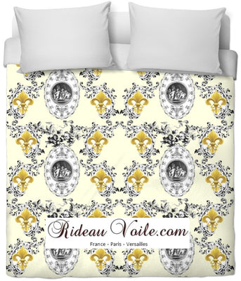 Toile de Jouy jaune tissu au mètre style Empire motif imprimés ignifugé occultant Anges Fleur de Lys Or couette