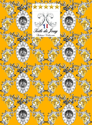Toile de Jouy jaune tissu au mètre style Empire Anges Fleur de Lys Or ignifuge occultant plaid couverture