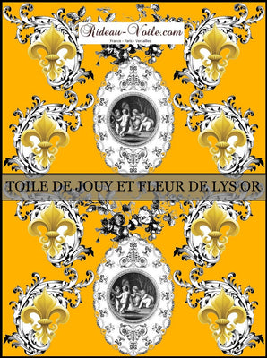 Toile de Jouy jaune tissu au mètre style Empire Anges Fleur de Lys Or