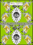 Toile de Jouy vert tissu au mètre style Empire Baroque motif imprimé Anges Fleur de Lys Or