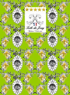 oile de Jouy vert tissu au mètre motif Anges style Empire Fleur de Lys Or drap