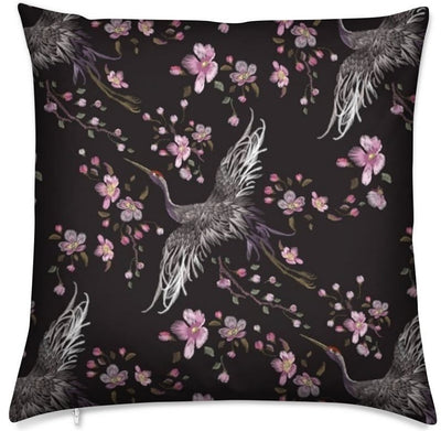 Oiseaux motif grue fleurs rose tissu au mètre ameublement store rideau coussin couette
