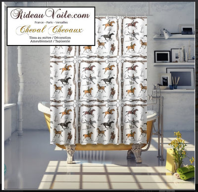 Boutique rideau de douche luxe sur mesure 150 x 200 cm motif imprimé personnalisé  cheval chevaux équitation