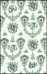 Tissu motif Toile de Jouy au mètre décoration ameublement rideau couette vert