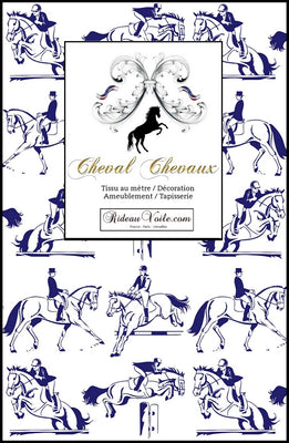 Tissu ameublement mètre motif cheval équestre rideau couette chevaux voilage bleu