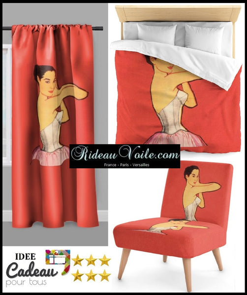 Motif tissu imprimé style Sophia Cecelia Kalos Maria Callas cantatrice rideau