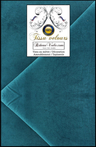 Rideauvoile boutique Tissu ameublement velours ras uni bleu au mètre. Paris Versailles Monaco. Rideau store dessus de lit, tapisserie siège sur mesure. Finition décoration intérieur salon. vorhang tendaggi fuggony fabrics stoff deko velvet for Drapery tapestry upholtery drapes curtain armchair.