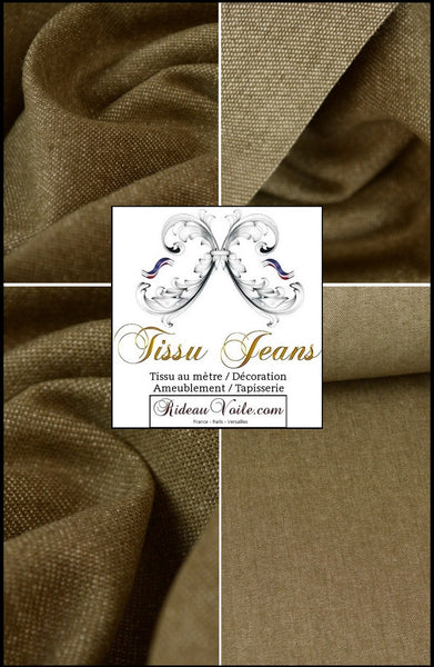 Boutique Rideauvoile déco Jeans 100% coton motifs camel beige taupe. Architecte textile éditeur d'ameublement. Tissu souple Denim Tissu habillement 100% Jeans mètre rideau coussin décoration sur mesure prêt à poser.