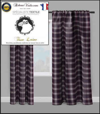 Tissu ameublement Laine carreaux tartan violet mauve mètre rideau