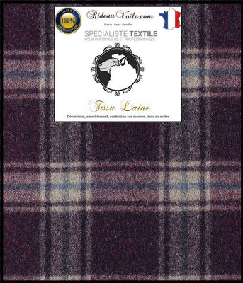 Tissu ameublement Laine carreaux tartan violet mauve mètre rideau