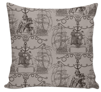 Tissu ameublement rétro motif bateau Marin au mètre marron