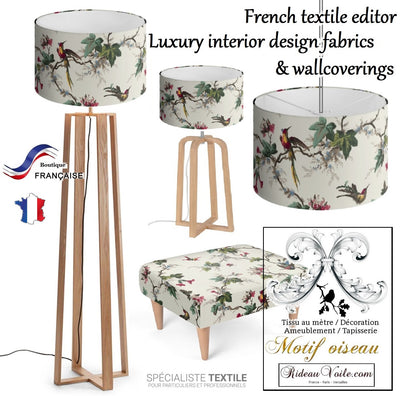 French country editor textile luxury inetrior decorator home designer fabrics birds flowers wallcoverings. Décoratrice architecte intérieur florale oiseaux tissu haute couture ameublement mètre motif  imprimé vintage fleurs rideau couette rideau. Equipement hôtel salon, ignifugé, occultant, voilage.