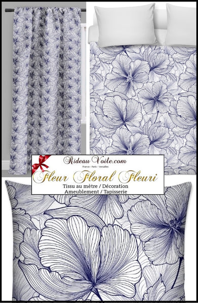 Larges pétales fleurs déco fleuri tissu au mètre rideau couette bleu