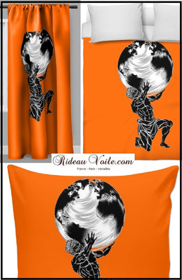 Tissu au mètre orange motif sport mythologie grecque Atlas corps homme musclé