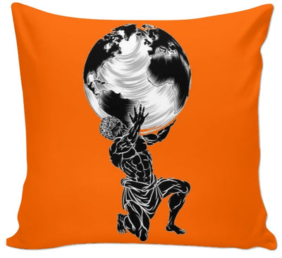 Tissu au mètre orange motif sport mythologie grecque Atlas corps homme musclé