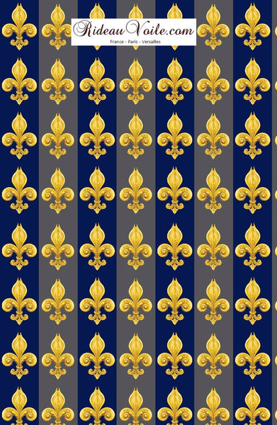 Tissu Empire fleur de Lys Or au mètre ameublement tapisserie rideau couette bleu gris