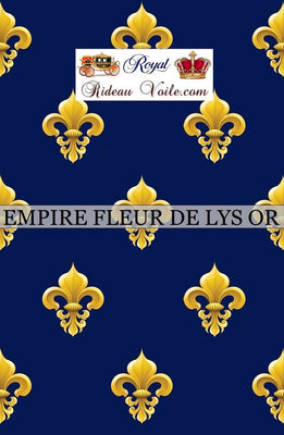 Tissu Empire bleu au mètre motif Fleur de Lys Or rideau couette coussin